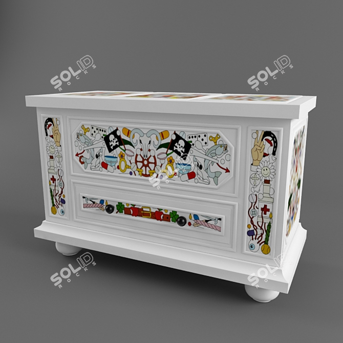 Antique-inspired Painted Pine Chest 3D model image 1