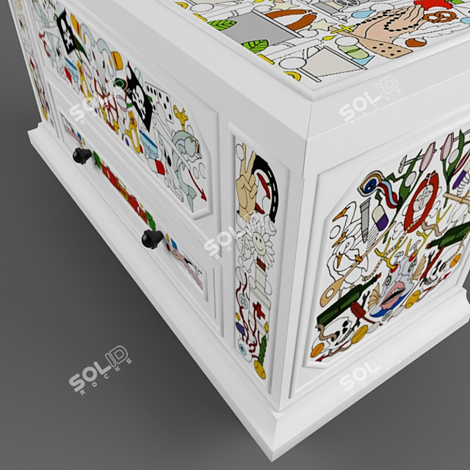 Antique-inspired Painted Pine Chest 3D model image 3