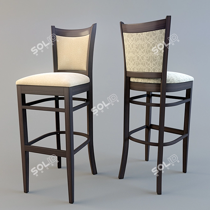 Modern Wooden Bar Stool with Soft Cushion 3D model image 2