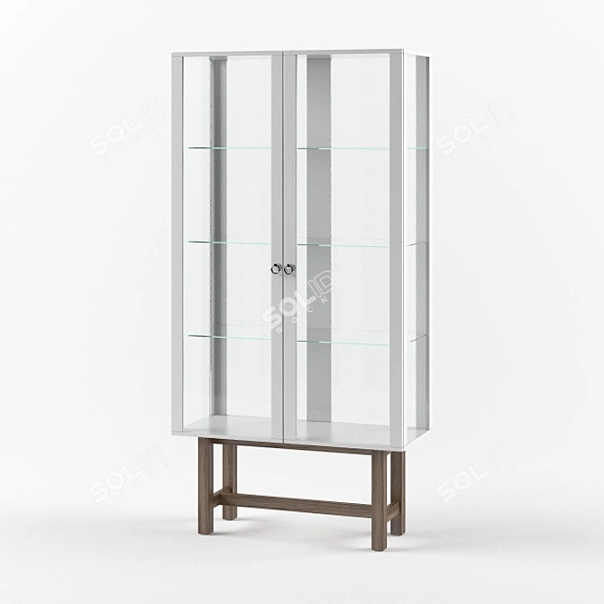 Modern Glass Door Cabinet with Wood and Metal Frame 3D model image 1