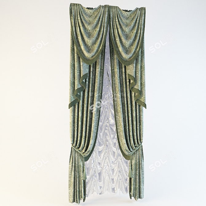 Elegant Fringed Curtain for Tall Windows 3D model image 1