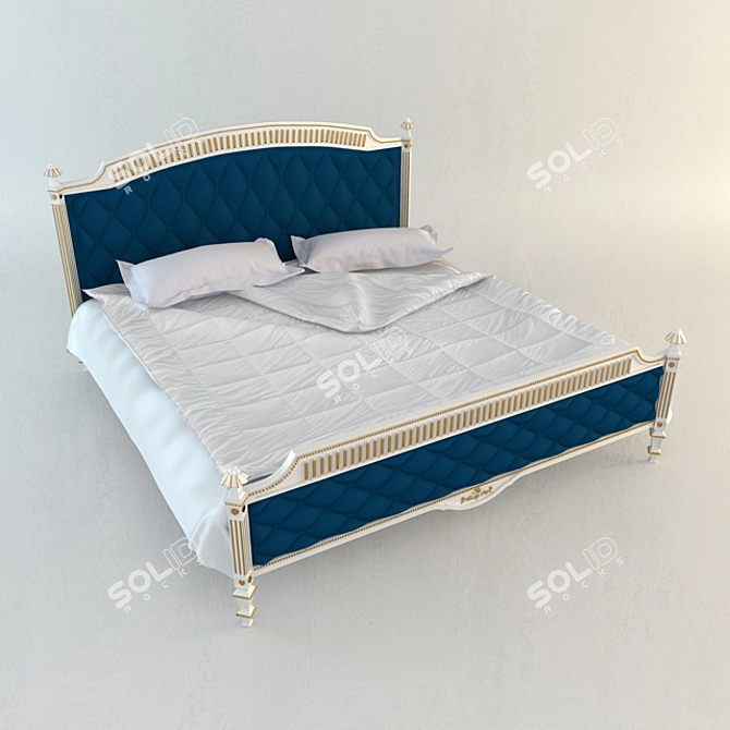 Oak Carved Bed with Upholstered Headboard 3D model image 1