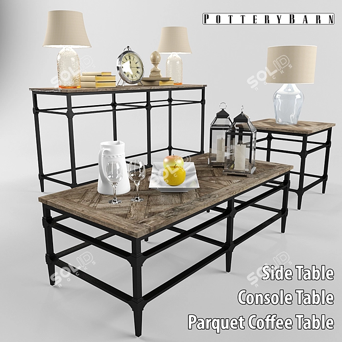 Elegant Parquet Coffee Table 3D model image 1