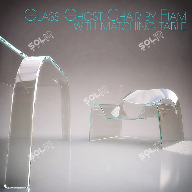 Sleek Glass Ghost Chair & Table 3D model image 1