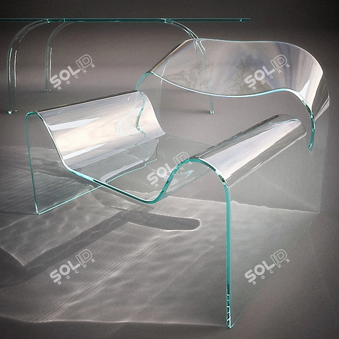 Sleek Glass Ghost Chair & Table 3D model image 2
