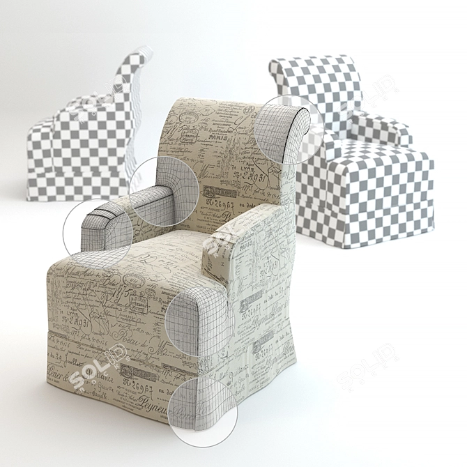 Vintage English Armchair with Curved Back 3D model image 1