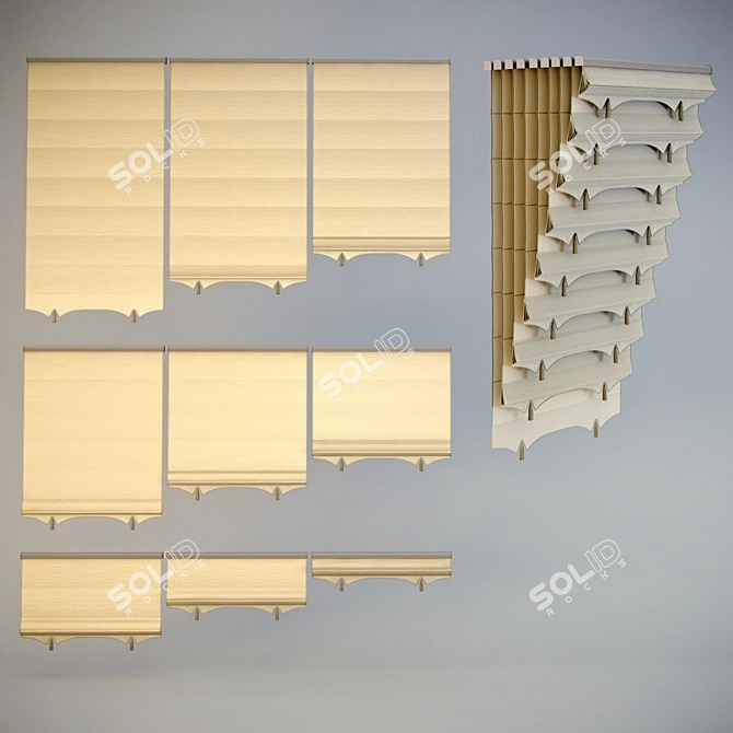 Animated Roman Blinds: Adjustable Size, Simplified Suspension 3D model image 2