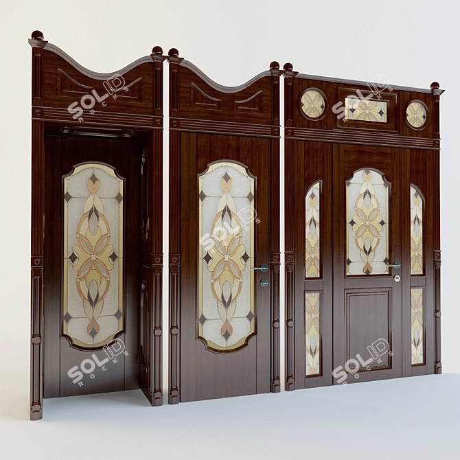 Classic Style Stained Glass Doors 3D model image 1