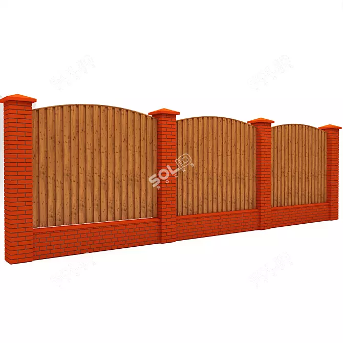 Brick-Board Fence: 3 Sections 3D model image 1