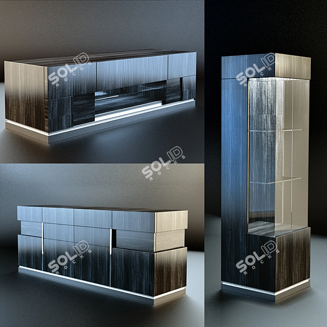 Elegant Montecarlo TV Stand with Showcase and Drawer 3D model image 1