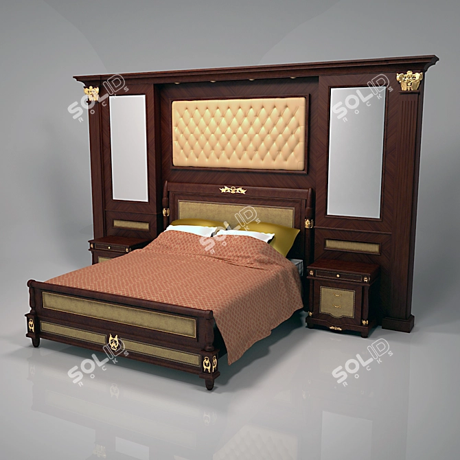 Modern Bed with Stylish Nightstands 3D model image 1