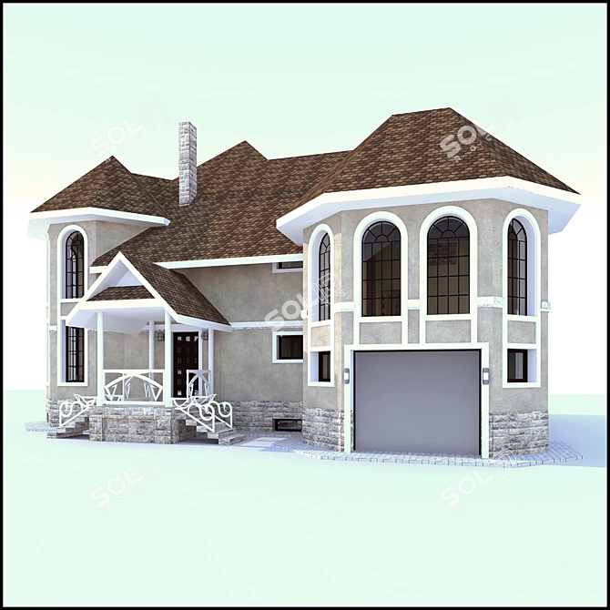 Elegant Two-Story Retreat 3D model image 1