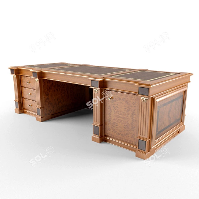 Classic Redwood Writing Desk with Drawer Storage 3D model image 2