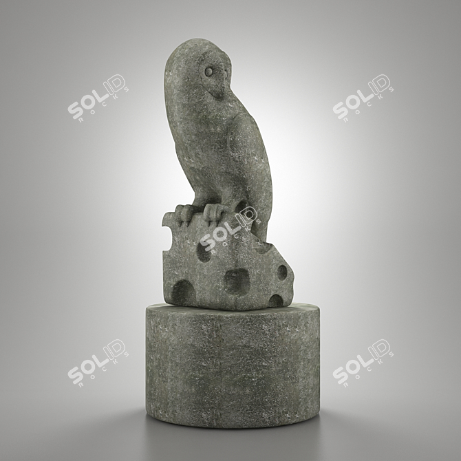 Stone Owl Figurine 3D model image 2