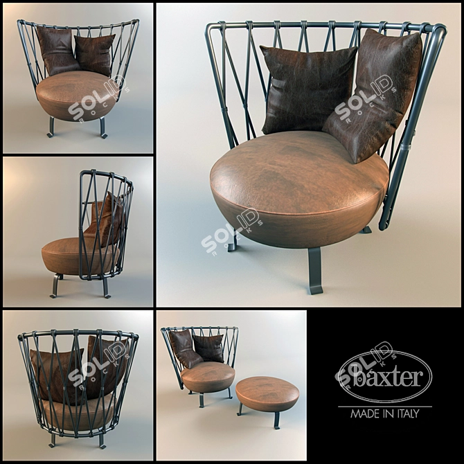 Baxter Pedro Velvet Armchair & Ottoman 3D model image 1