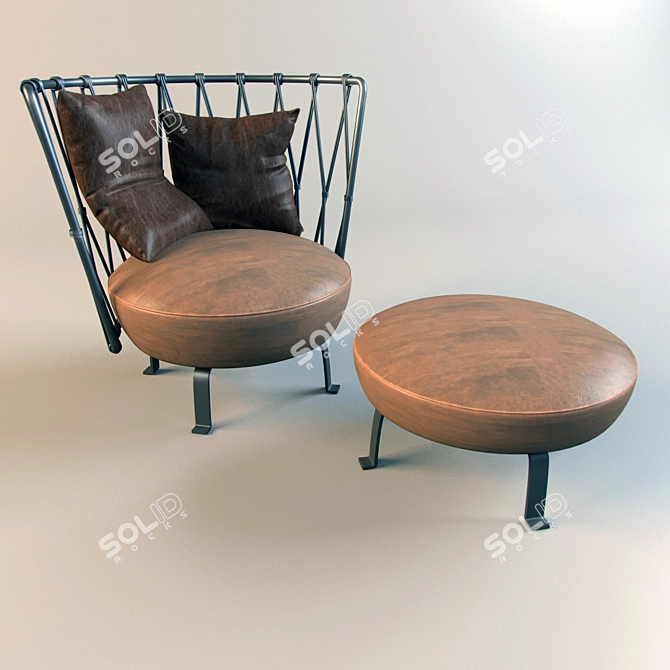 Baxter Pedro Velvet Armchair & Ottoman 3D model image 2