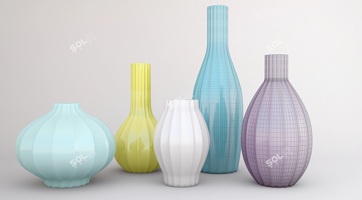 Vibrant Rainbow Vases 3D model image 1