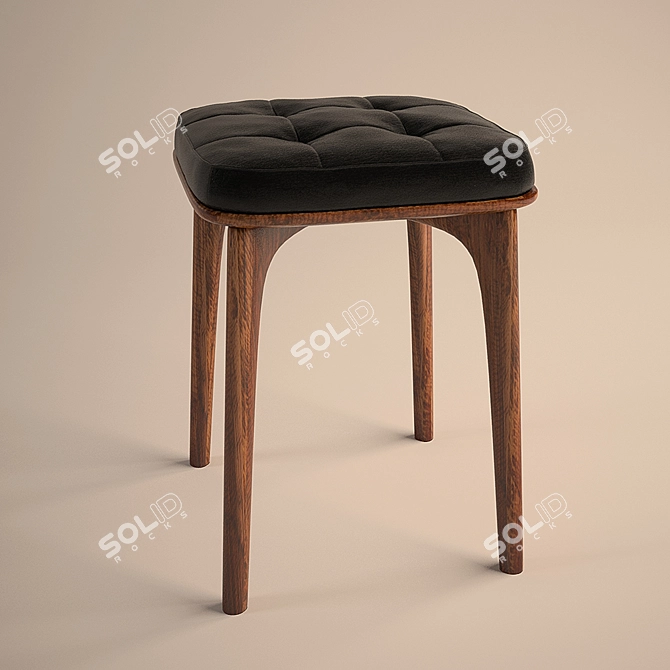 Modern Wood & Leather Stool 3D model image 1