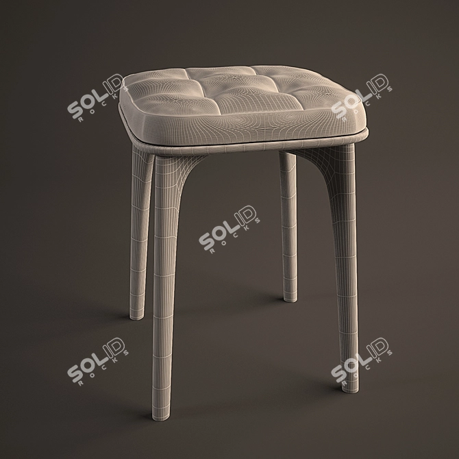 Modern Wood & Leather Stool 3D model image 2