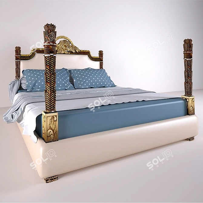 Italian Classic Style Bed with Columns 3D model image 1