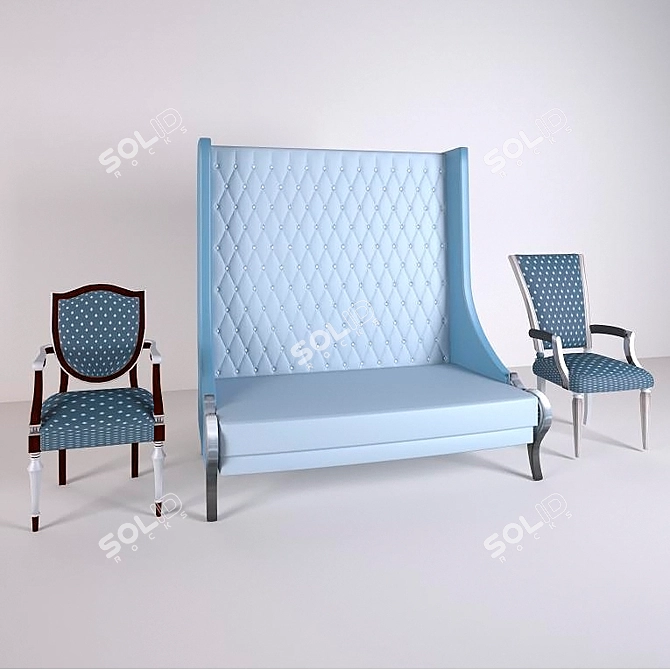 Elegant High-Back Sofa & Classic Style Chairs 3D model image 1
