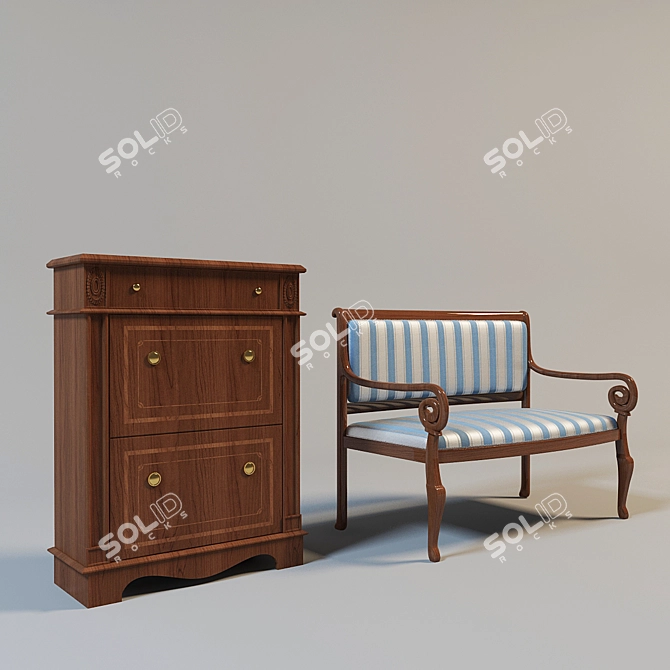 Classic Bench and Shoe Rack 3D model image 1