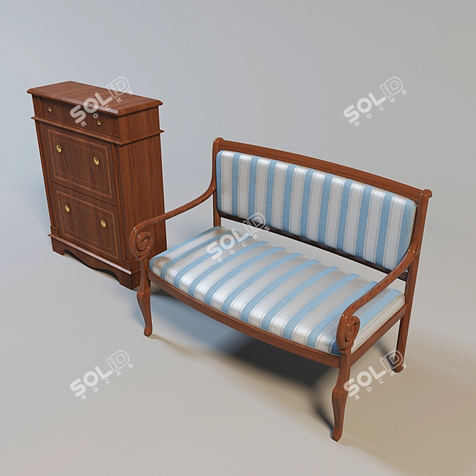 Classic Bench and Shoe Rack 3D model image 2