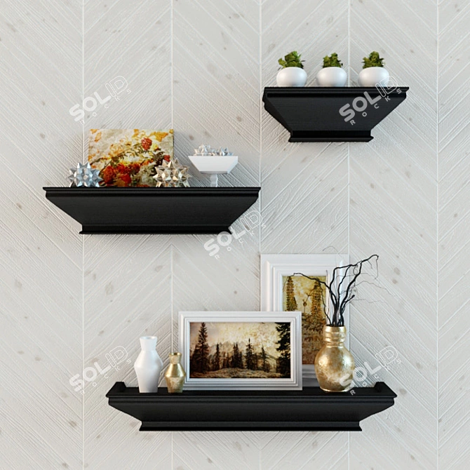 Wall Mounted Decorative Shelf Set 3D model image 1