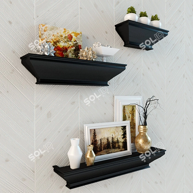 Wall Mounted Decorative Shelf Set 3D model image 2
