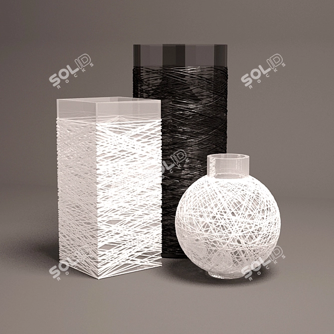 Handcrafted Glass Vases with Thread Accents 3D model image 1