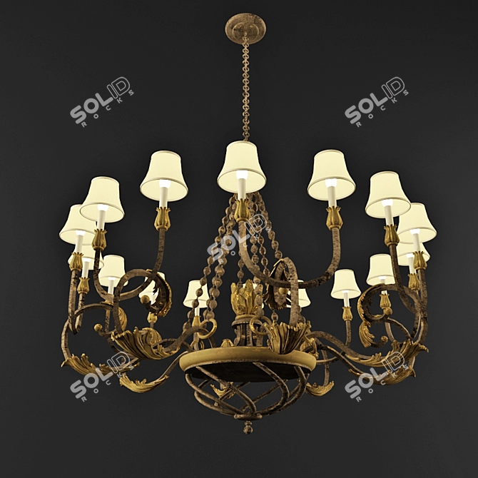 Elegant Acanthus Gold Chandelier 3D model image 1