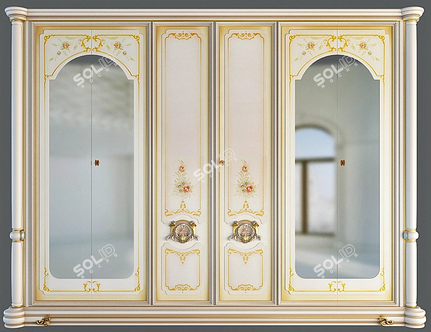 Title: Silik Niobe: Classic 6-Door Wardrobe with Ornate Details 3D model image 2