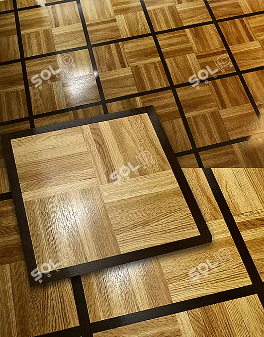 Elegant Parquet Flooring: 37x37cm Blocks, Textured 3D model image 1