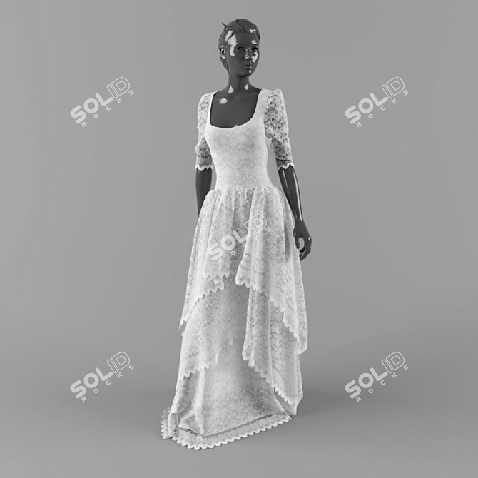 Elegant White Lace Dress 3D model image 1