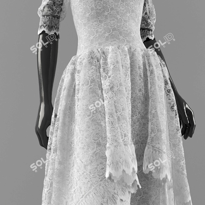 Elegant White Lace Dress 3D model image 2