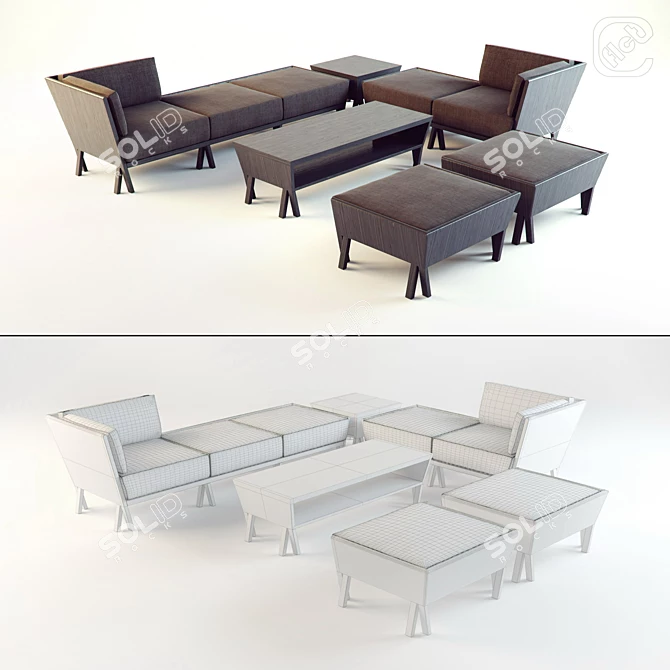 Stylish Contemporary Sofa Set 3D model image 1