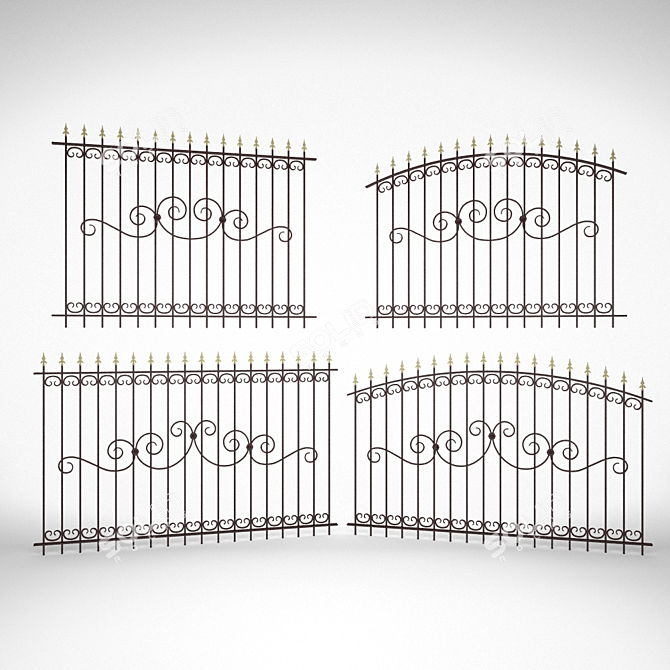 Elegant Wrought Iron Fence Sections 3D model image 1