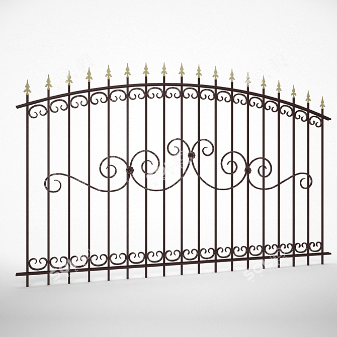 Elegant Wrought Iron Fence Sections 3D model image 2