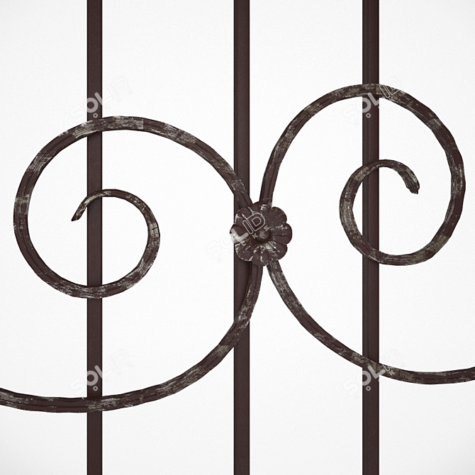 Elegant Wrought Iron Fence Sections 3D model image 3