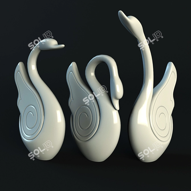 Elegant Trio of Swans 3D model image 1