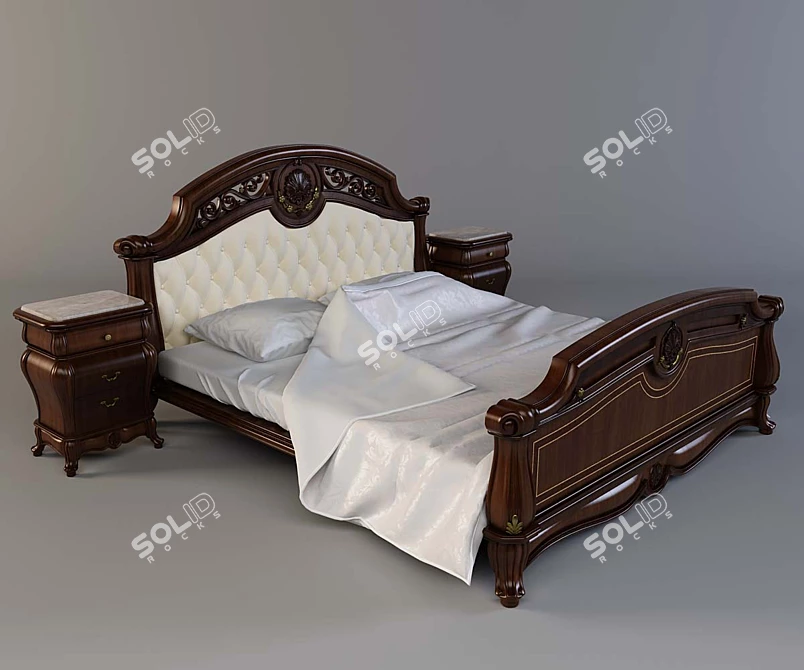 Elegant Italian Walnut Bedroom 3D model image 1