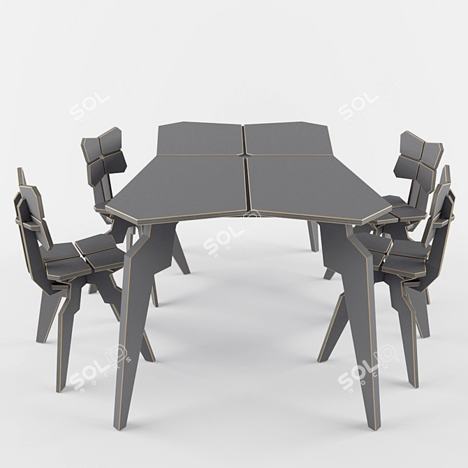 Industrial Birch Splice Table Set 3D model image 2