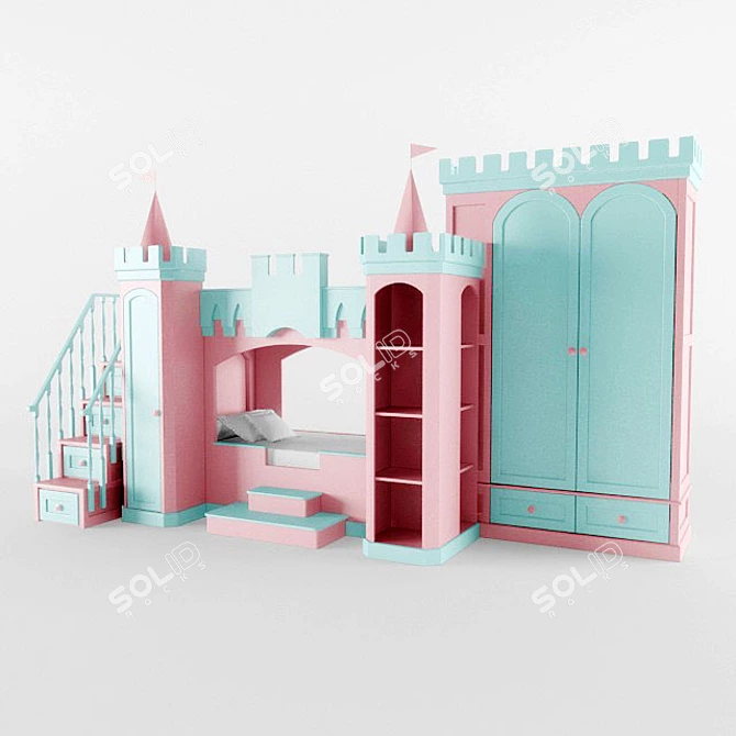 Fortress Bed for Kids - Spacious Storage 3D model image 1