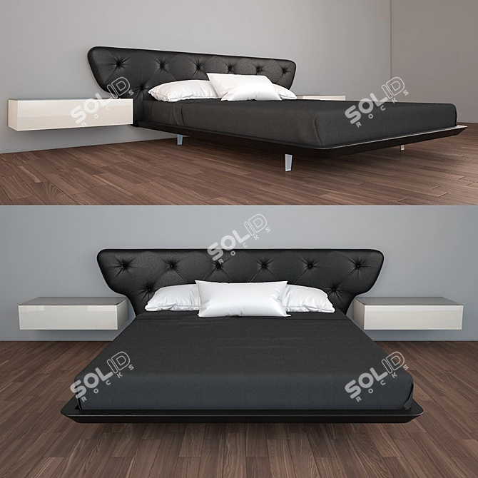  Modern Double Bed with Textures in Cinema 4D 3D model image 1