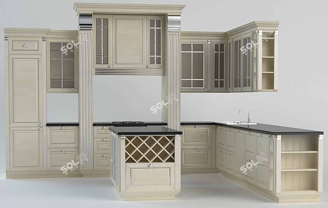 Wooden Kitchen - Beautiful Texture 3D model image 2