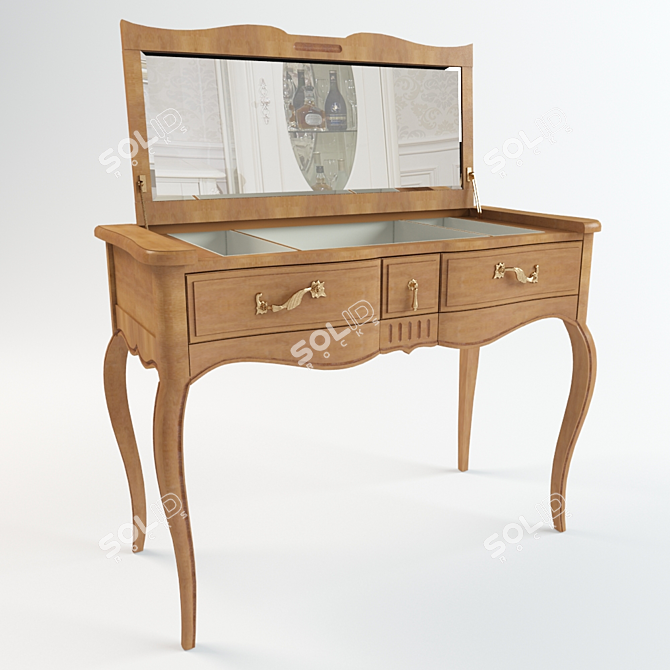 Rustic Wood Vanity Table 3D model image 1