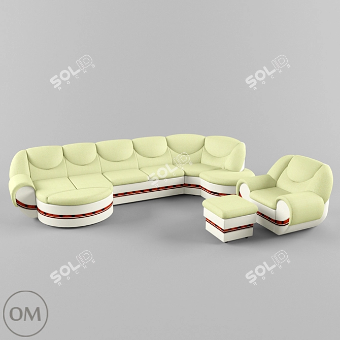 Modular Sofa Set with Ottoman and Armchair 3D model image 1