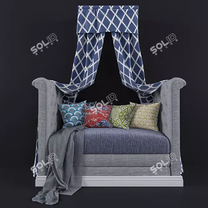 Canopied Comfort Sofa: Plush, Pillowed, and Picture-Perfect 3D model image 1