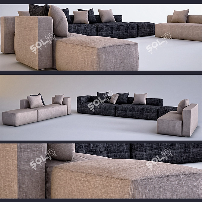 Elegant Indigo Sofa 3D model image 1