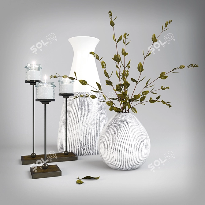 Trio of Decorative Candleholders 3D model image 1
